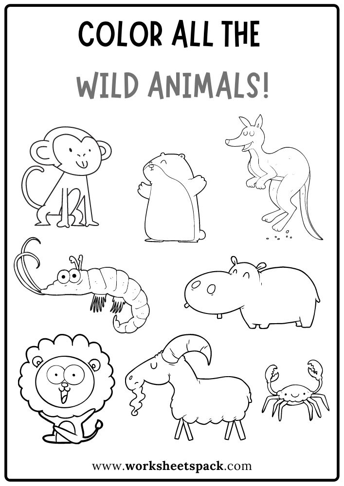 An Animal Coloring Page With The Words Color All The Wild Animals