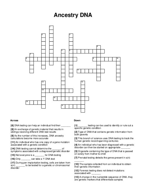 Ancestry DNA Crossword Puzzle