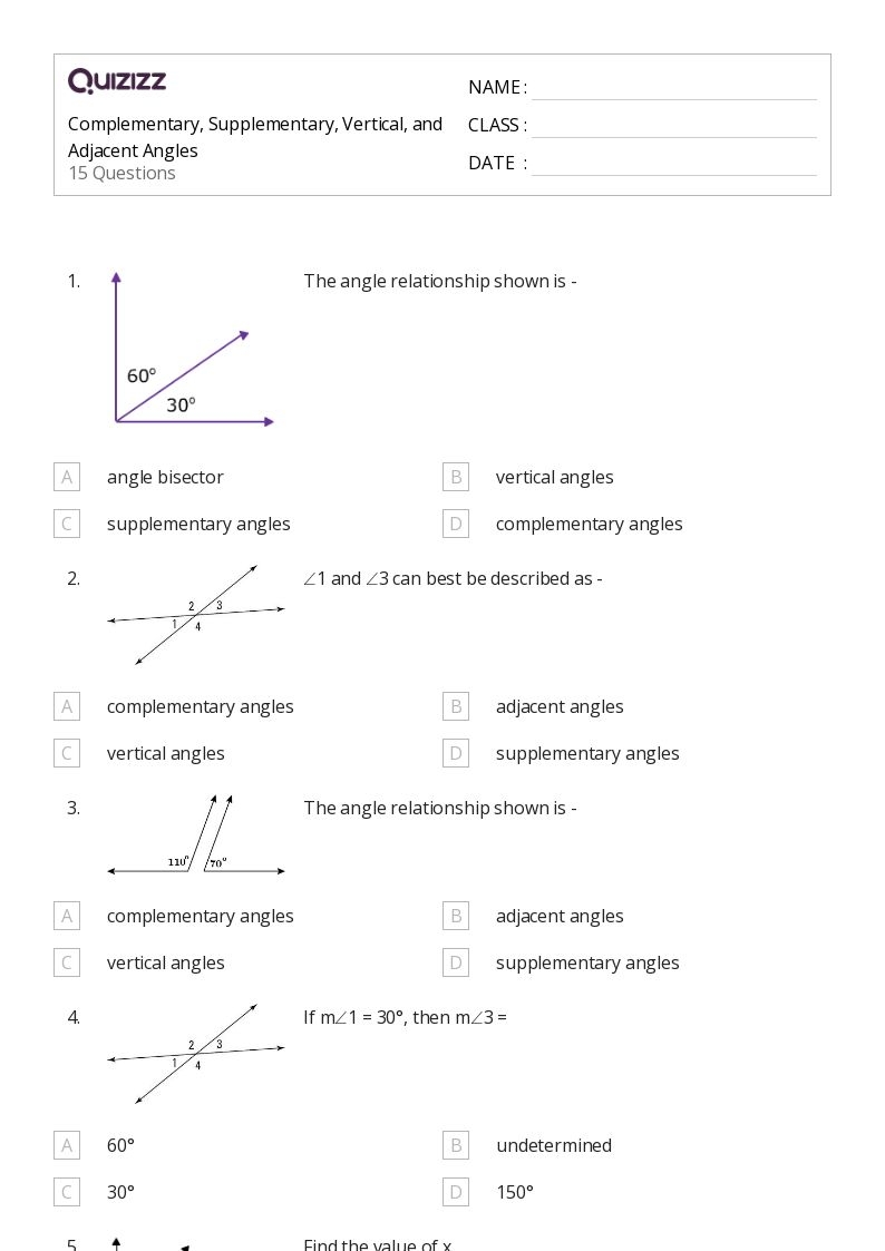 complementary supplementary and vertical angles worksheet