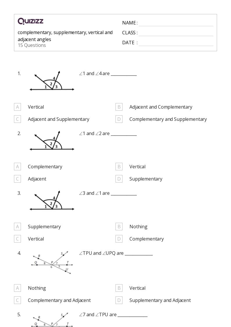 vertical and adjacent angles worksheet
