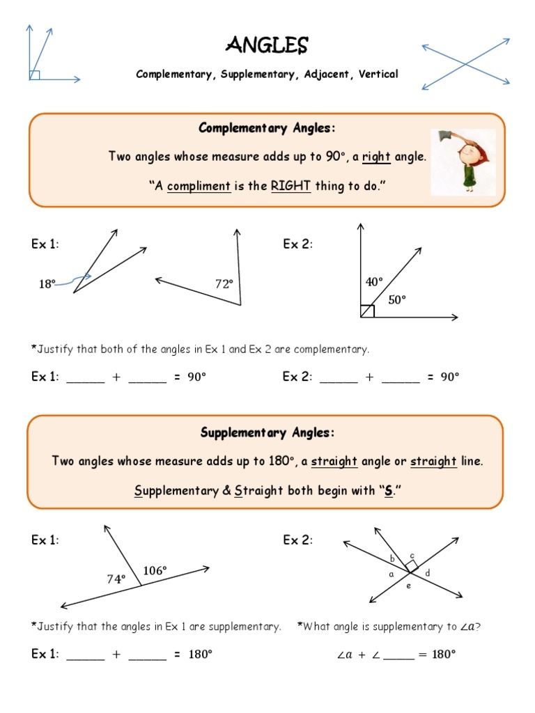 Angles Complementary Supplementary Vertical Adjacent Coloring 