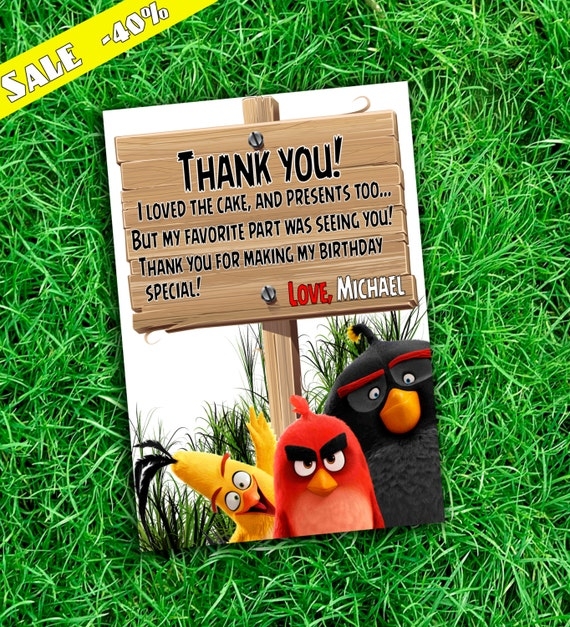 Angry Birds Thank You Card Angry Birds Birthday By PartyKulio