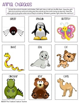 Animal Charade Cards By The Creative Creature Teacher TpT