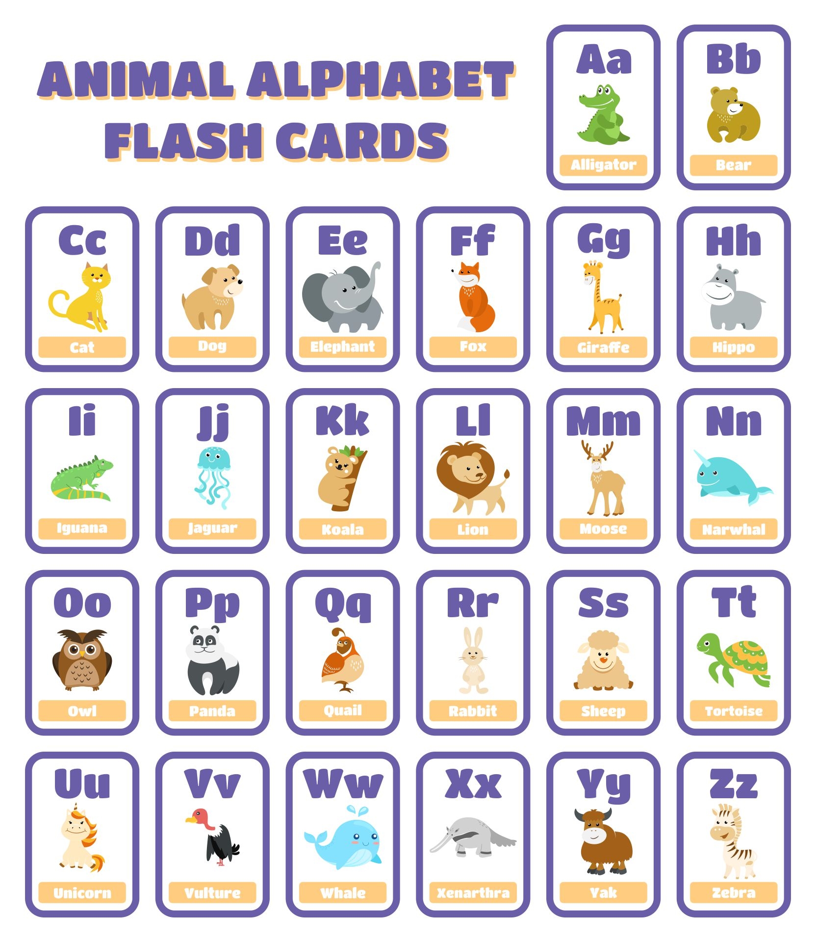 animal flash cards printable free