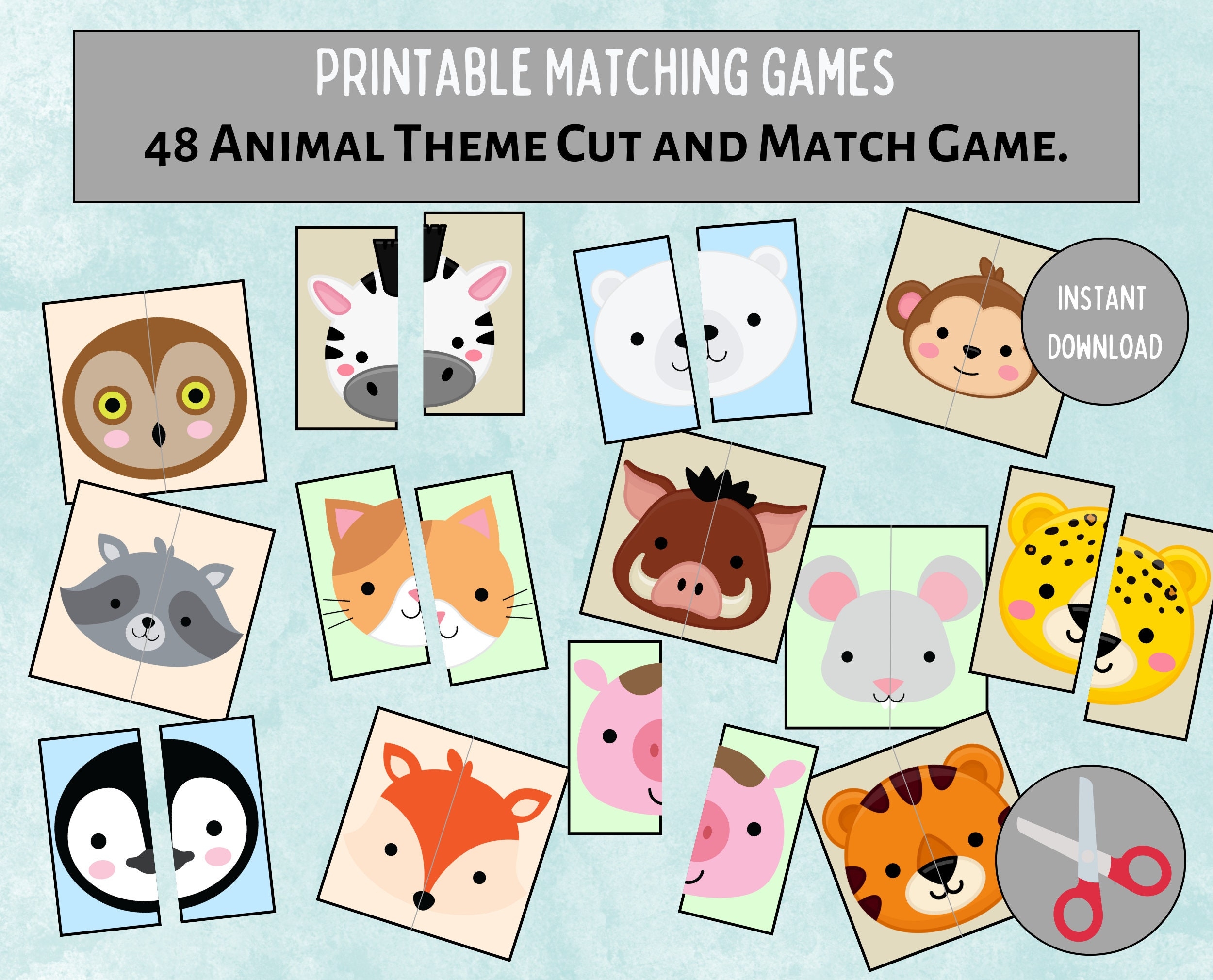 animal matching card game printable
