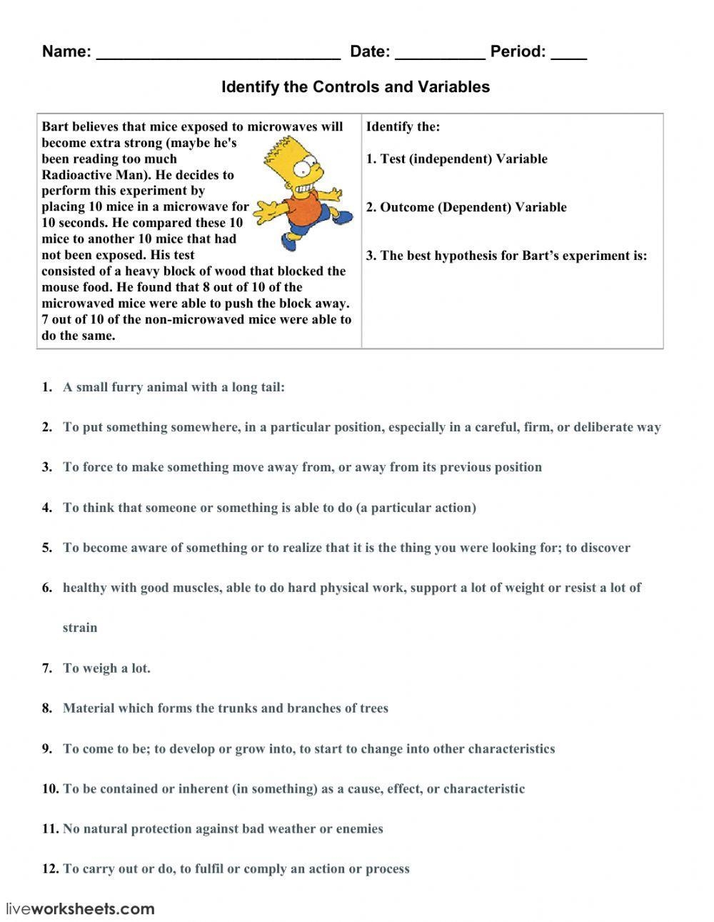 variables worksheet