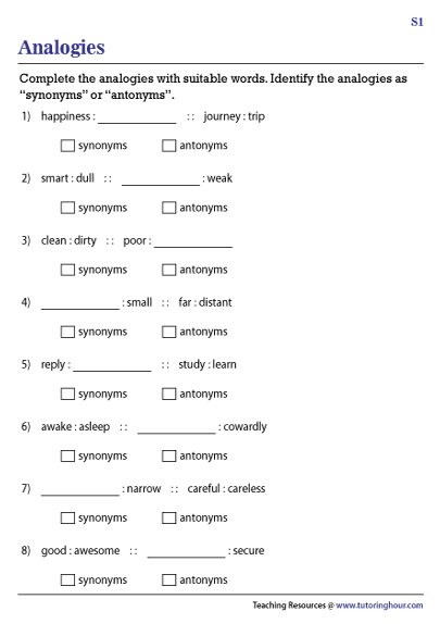 synonyms or antonyms worksheet