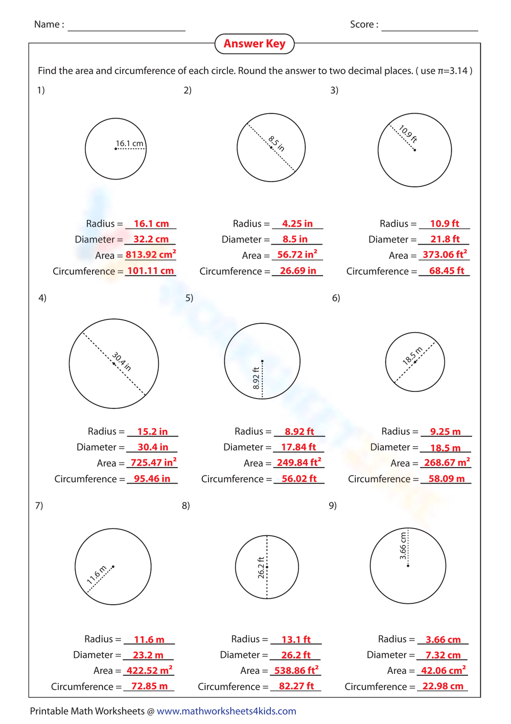Area And Circumference Worksheet Collection For Teaching Learning