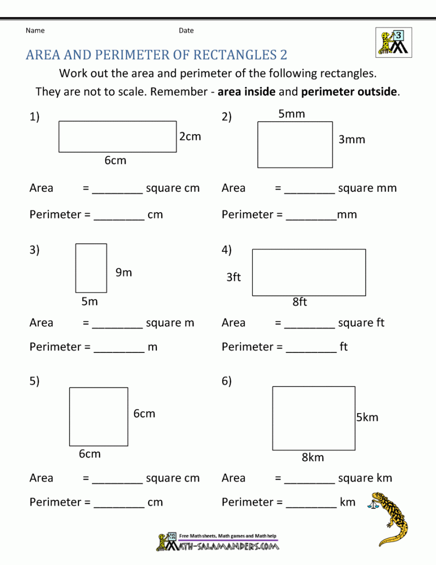 area perimeter worksheet