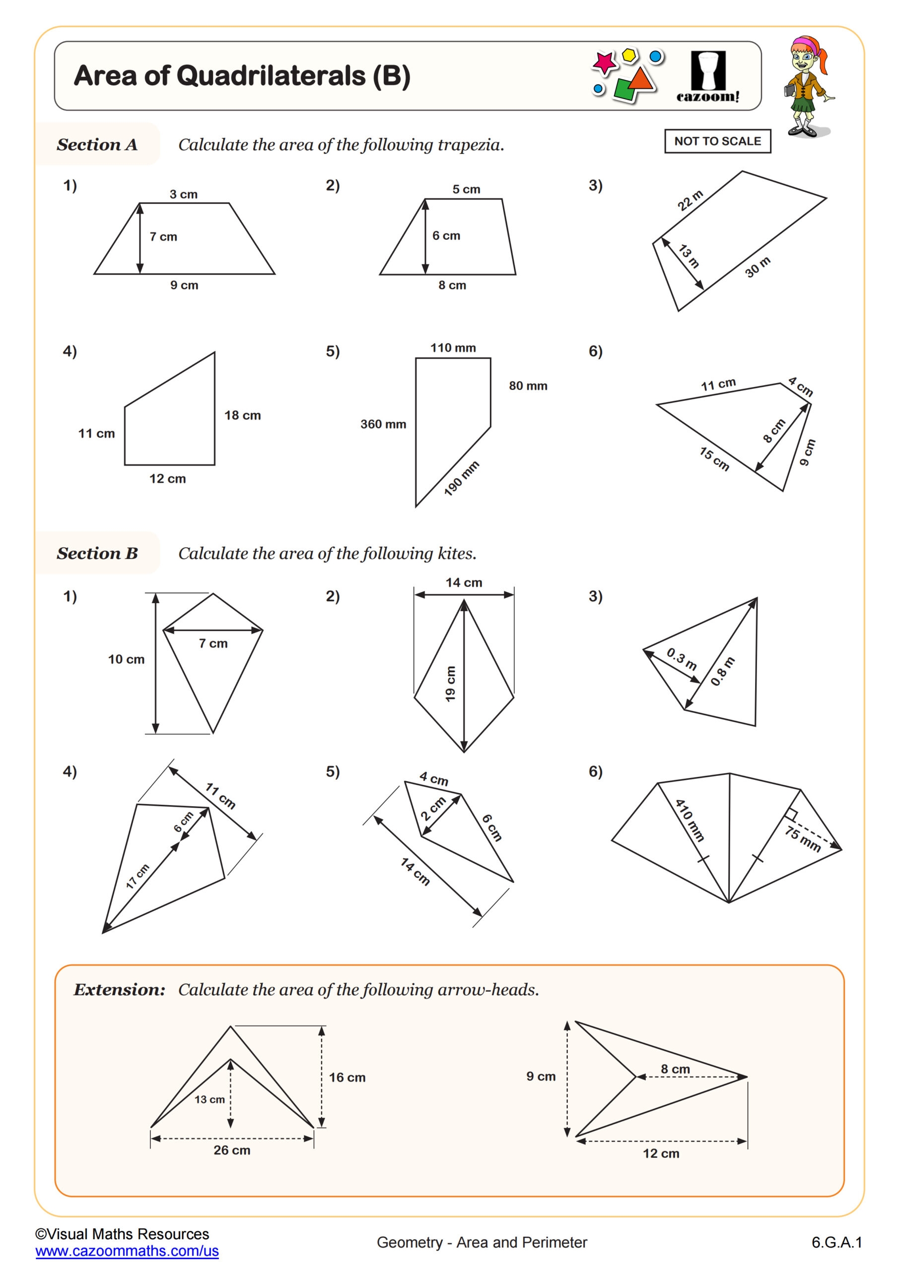 Area Of Quadrilaterals B Worksheet PDF Printable Geometry 