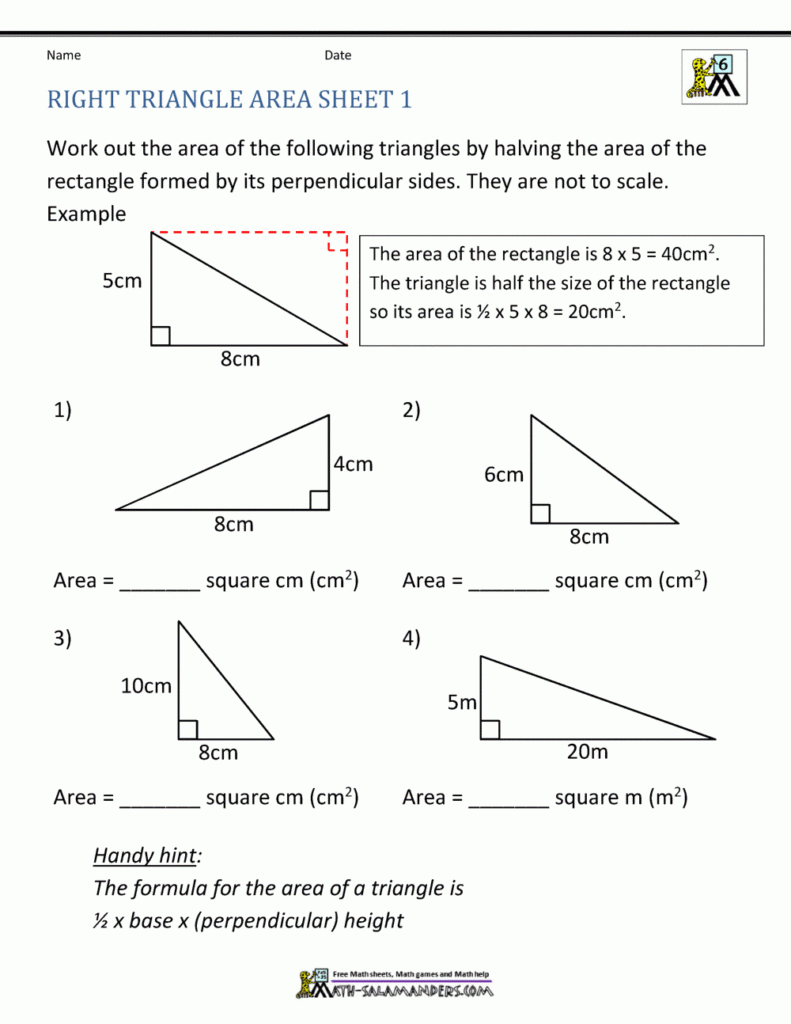 area of triangle worksheets