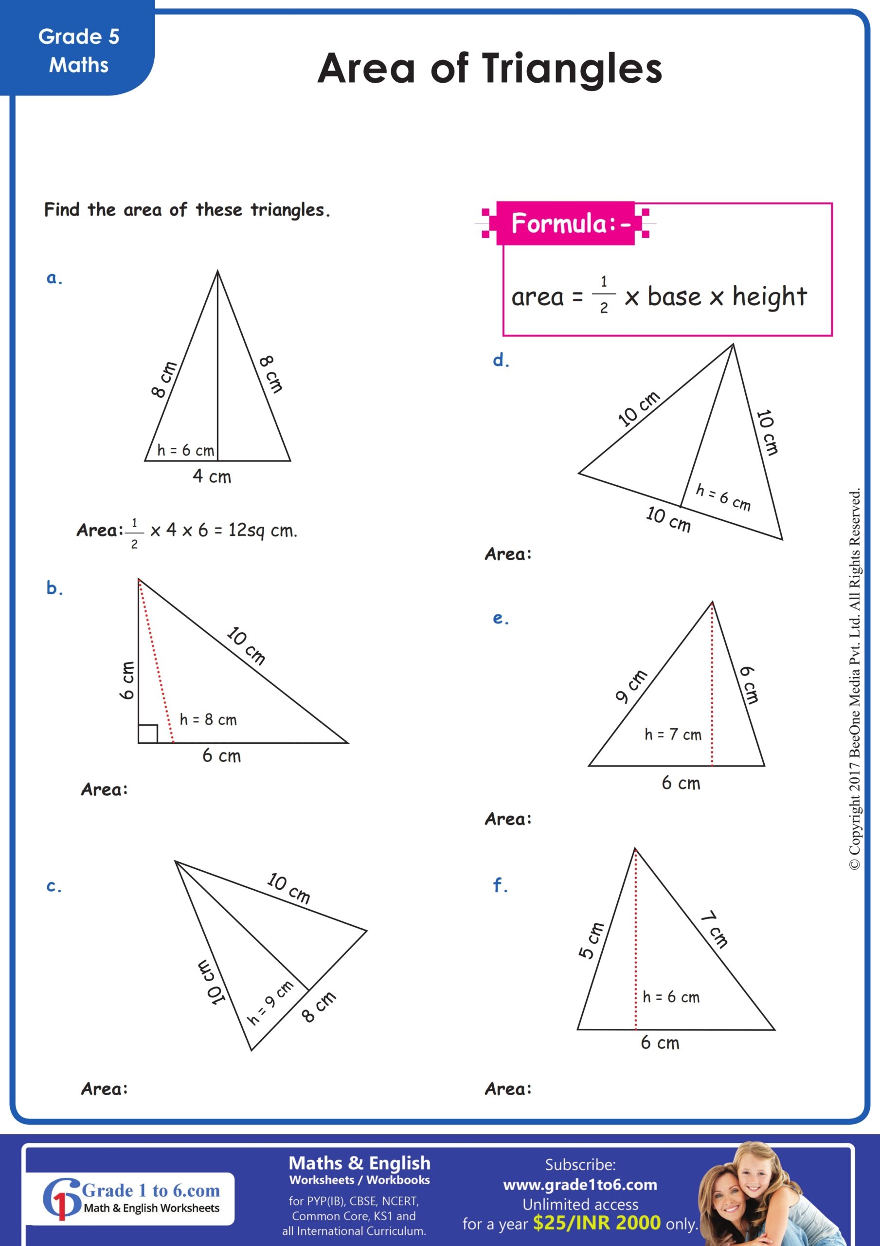 triangle area worksheet