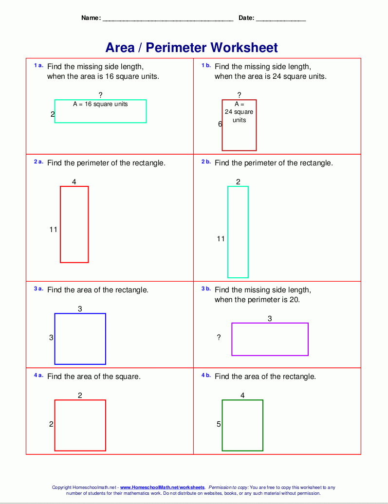 area perimeter worksheets pdf