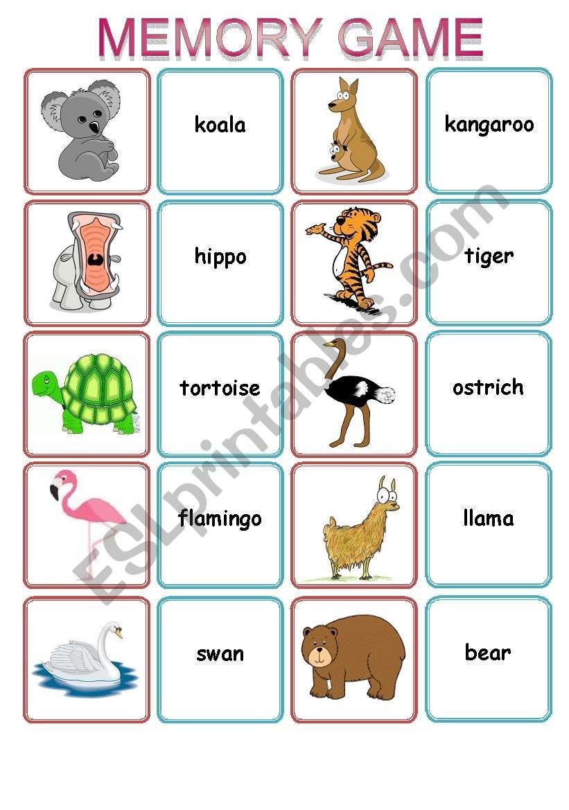 zoo memory game printable