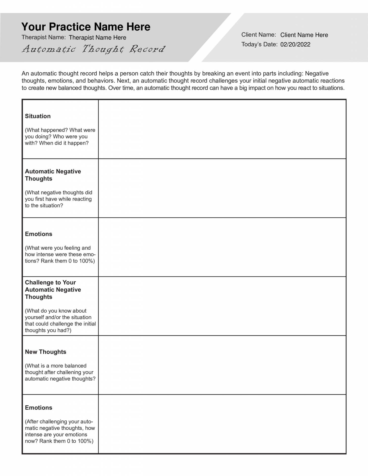 automatic thoughts worksheet