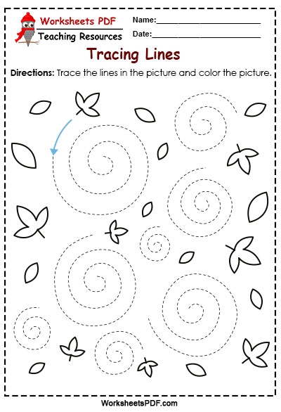 Autumn Tracing Lines Worksheets PDF