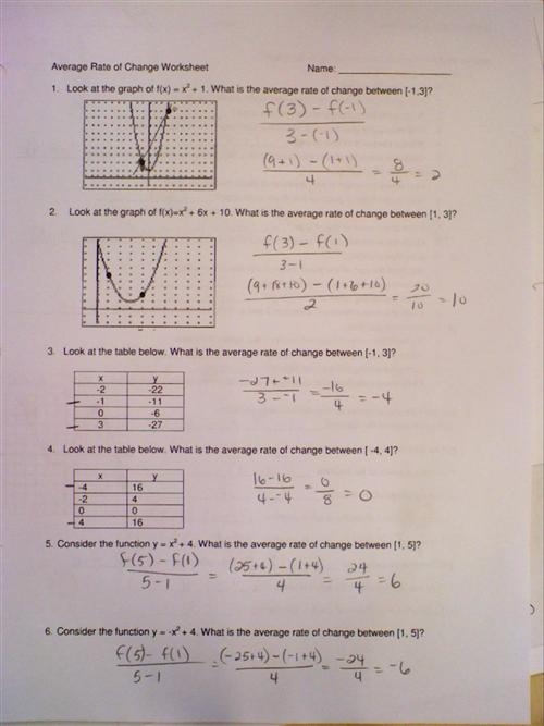 Average Rate Of Change Quadratic Worksheet Quadraticworksheet