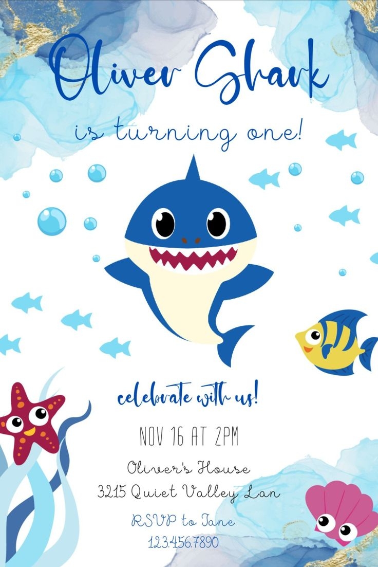 Baby Shark Birthday Invitation Template Canva 2 Shark Birthday