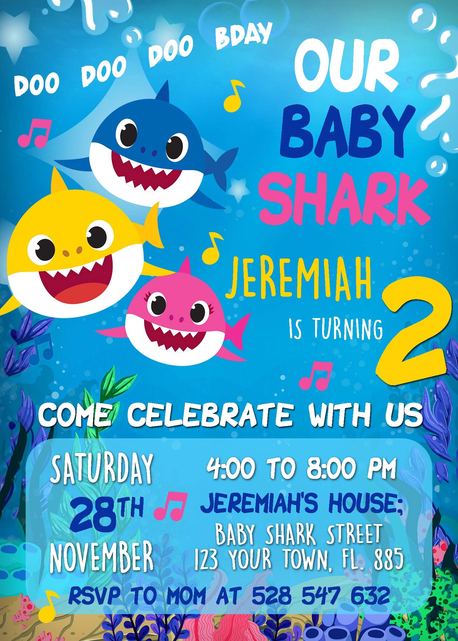 shark birthday party invitation template