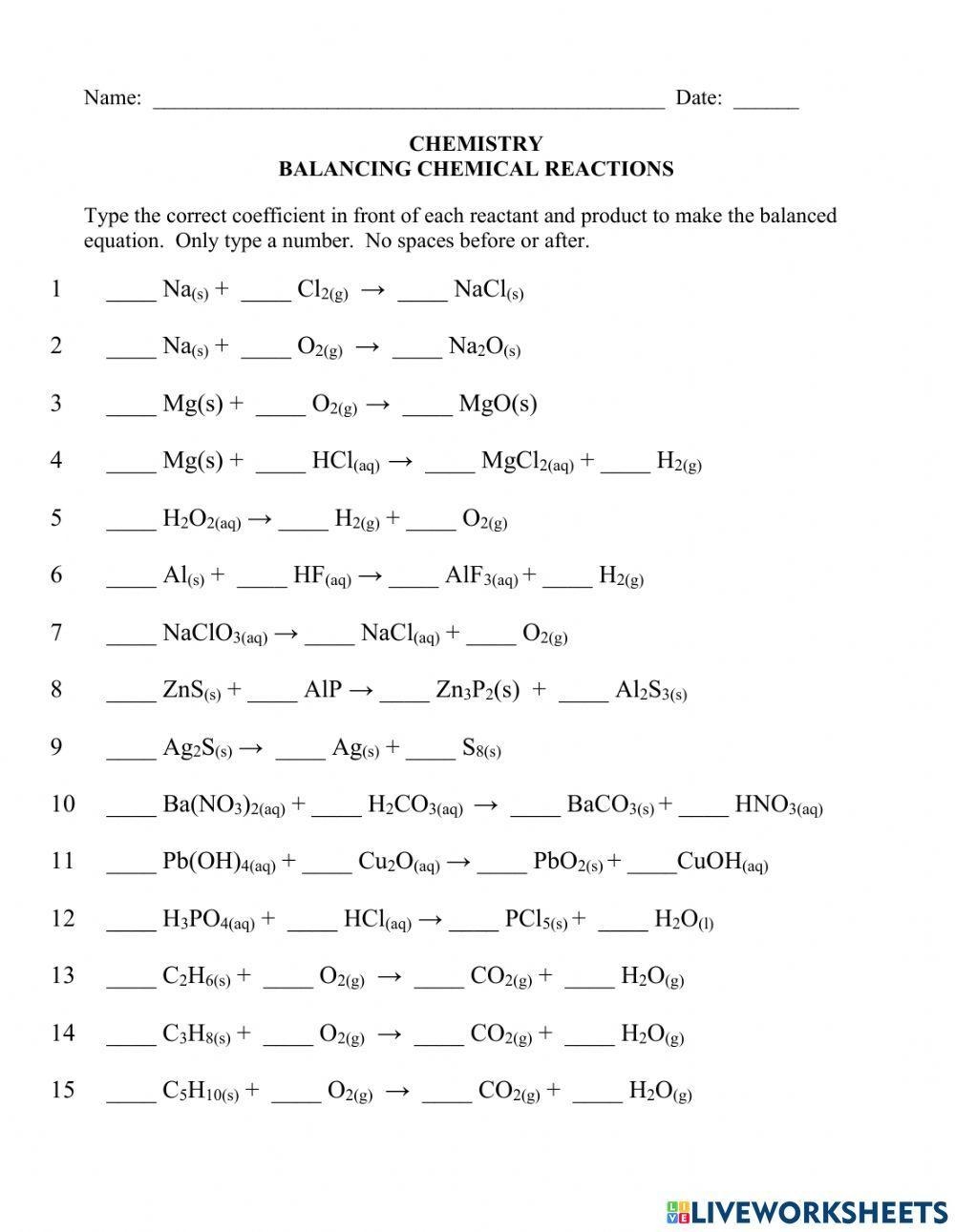 chemistry chemical equations worksheet