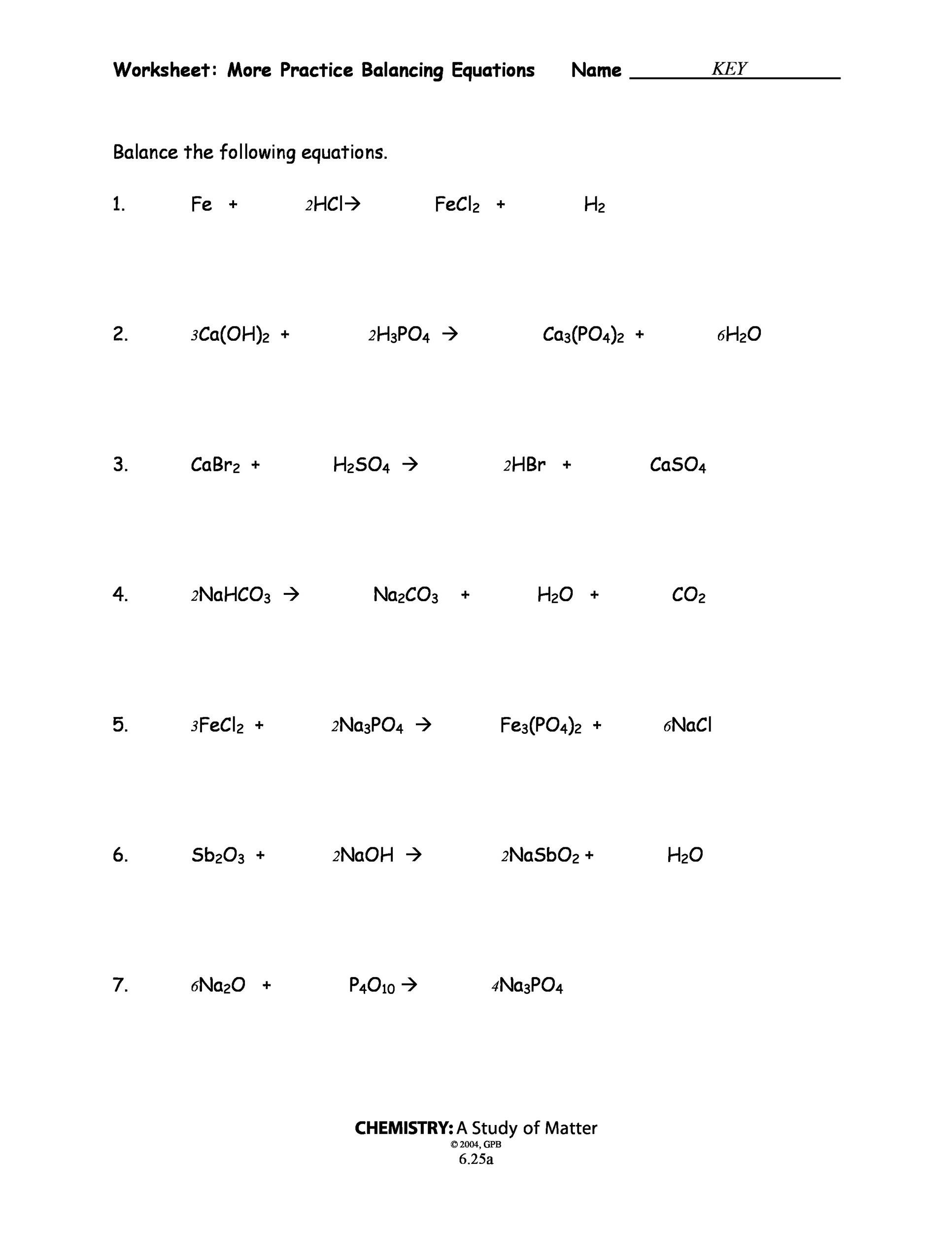 Balancing Chemical Equations Practice Problems Equations Worksheets