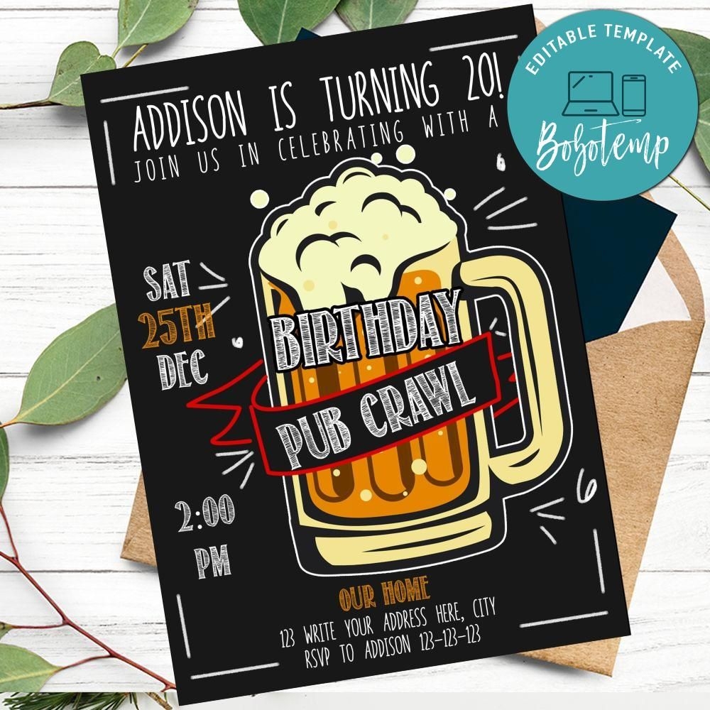 Bar Crawl Invitation Customizable Template DIY Bobotemp