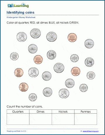 beginner money worksheets for kindergarten