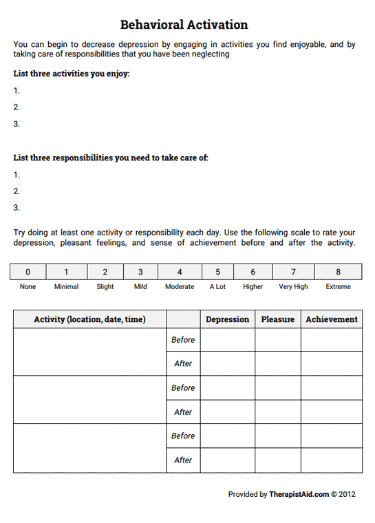 behavioral activation worksheets