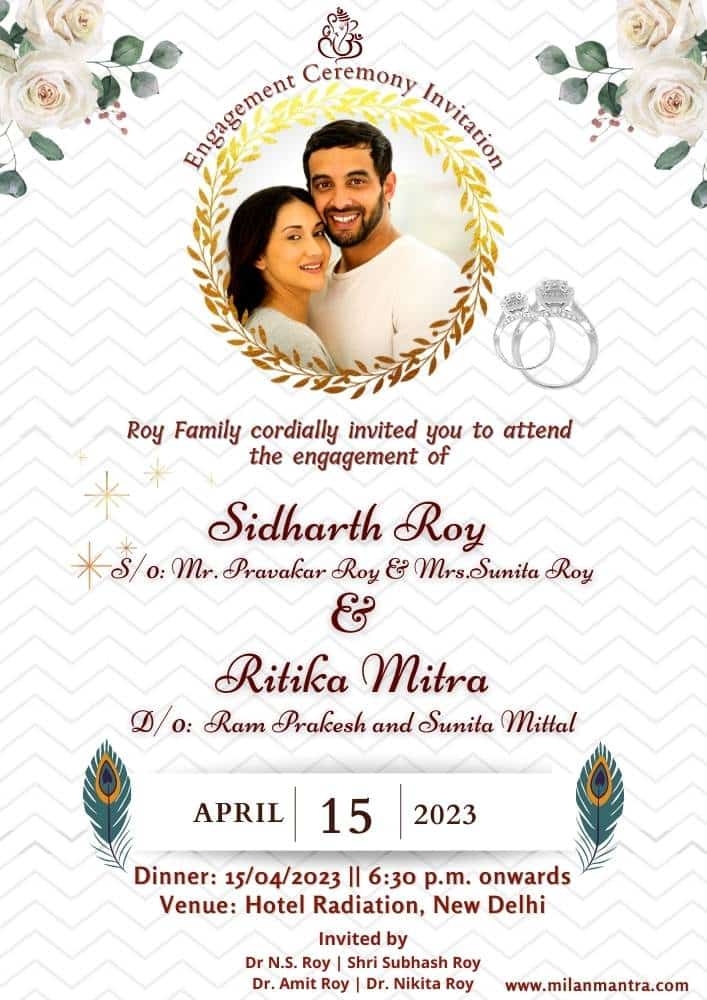 Best And Unique Ring Ceremony Invitation Card Floral Design MM03 