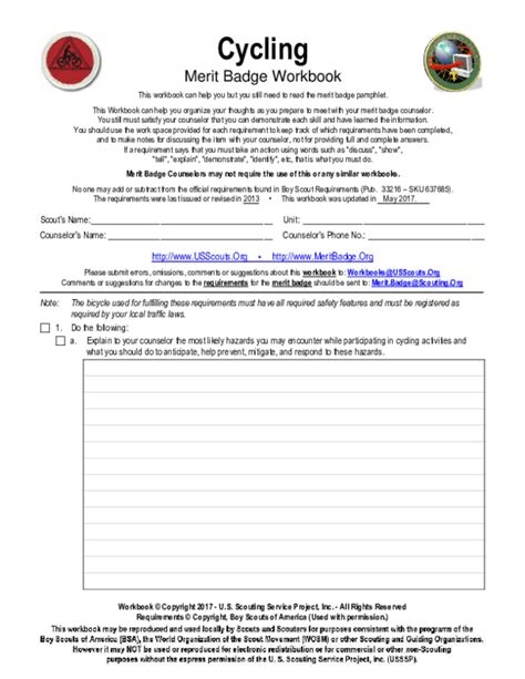 Biking Merit Badge Worksheet Worksheets Library