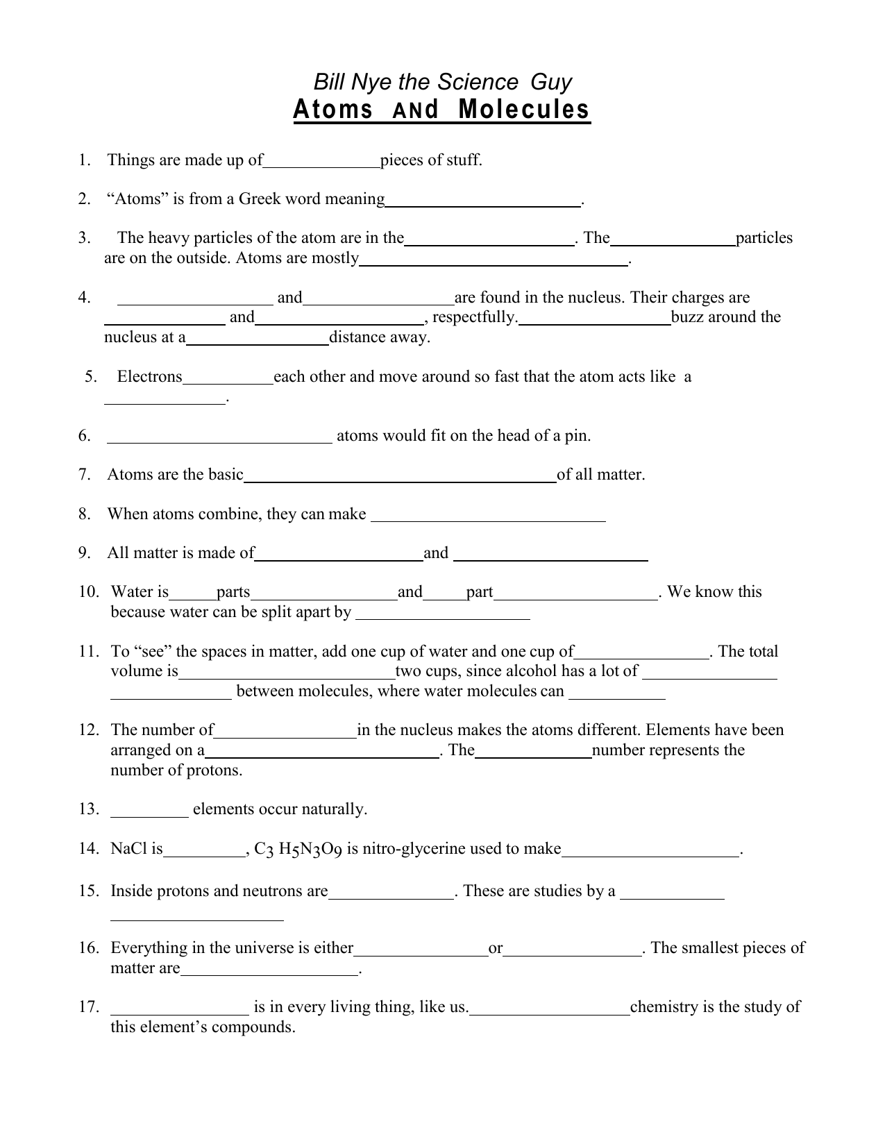 Bill Nye Atoms And Molecules Worksheet Answers Printable Calendars AT 