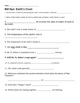 Bill Nye Earth 39 s Crust Worksheet By Jjms Teachers Pay Teachers