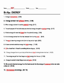 Bill Nye Fossils Worksheet Fresh Bill Nye Energy Video Guide Sheet By 