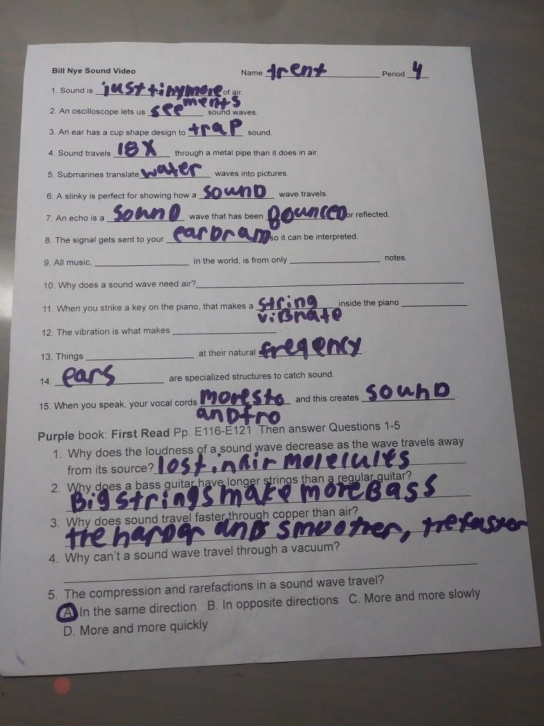 Bill Nye Sound Worksheet