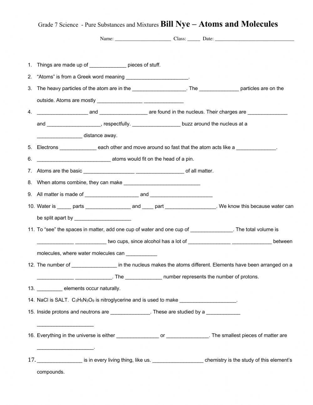 bill nye worksheets