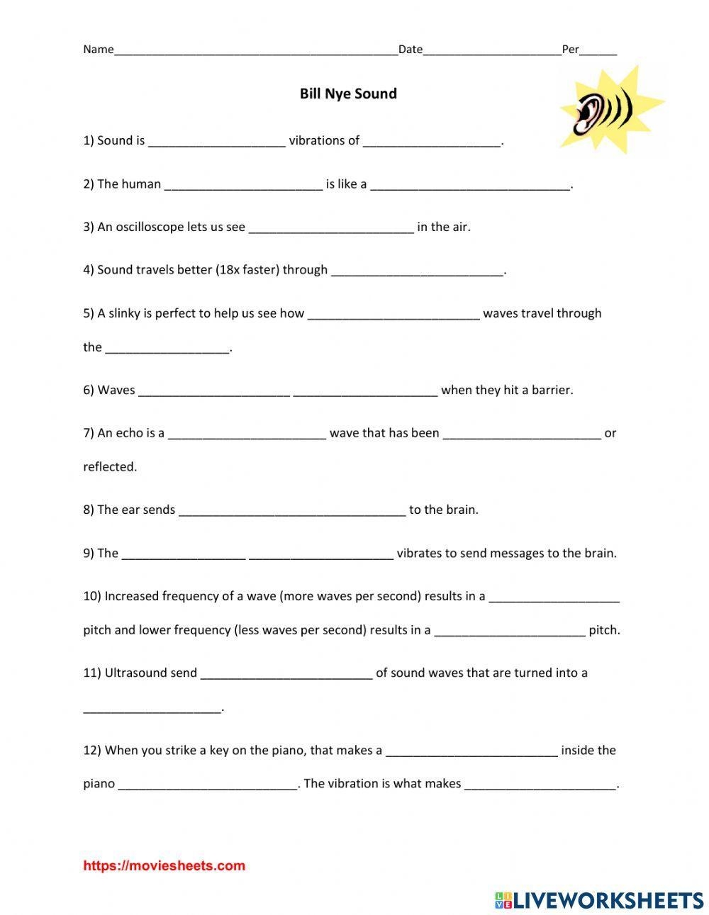Bill Nye Waves Worksheet Live Worksheets Worksheets Library