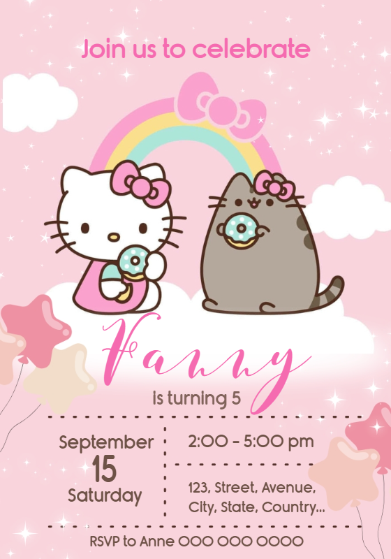 Birthday Invitation Hello Kitty And Pusheen Decoracion De Sirenita
