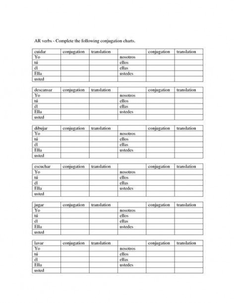 Blank Spanish Verb Conjugation Worksheets