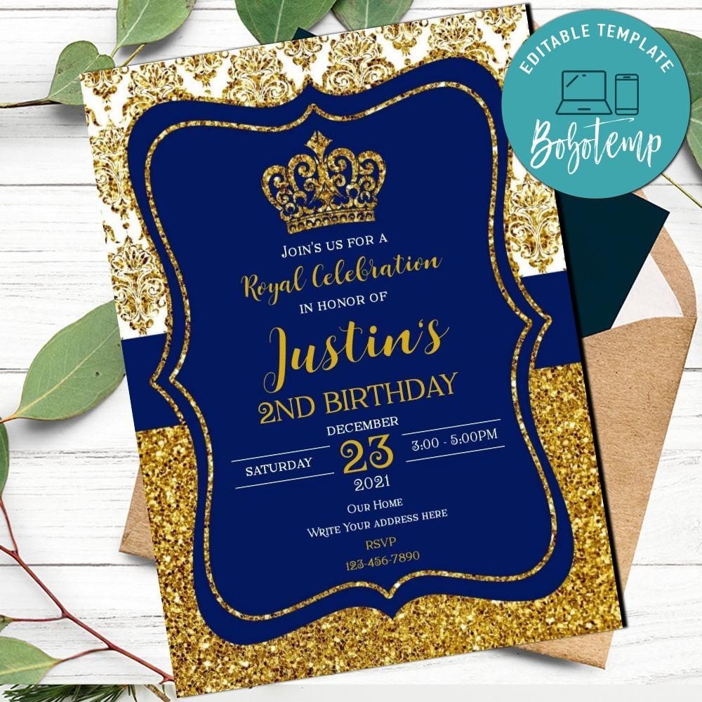 Blue And Gold Royal Invitation Printable Instant Download Bobotemp