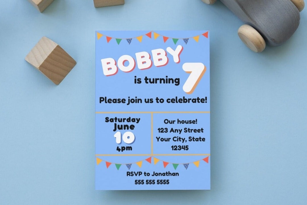 Blue Birthday Invite Template For Any Age Etsy