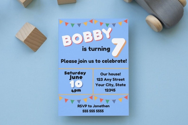 Blue Birthday Invite Template For Any Age Etsy