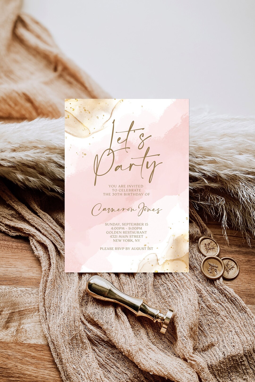 Blush Pink Gold Invitation Template Birthday Let 39 s Party Editable 