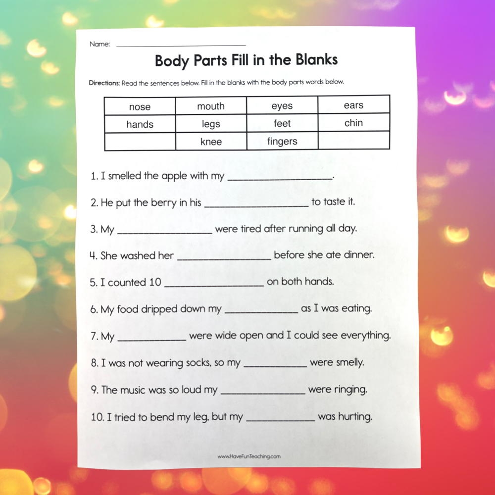 Body Parts Fill In The Blanks Worksheet Have Fun Teaching