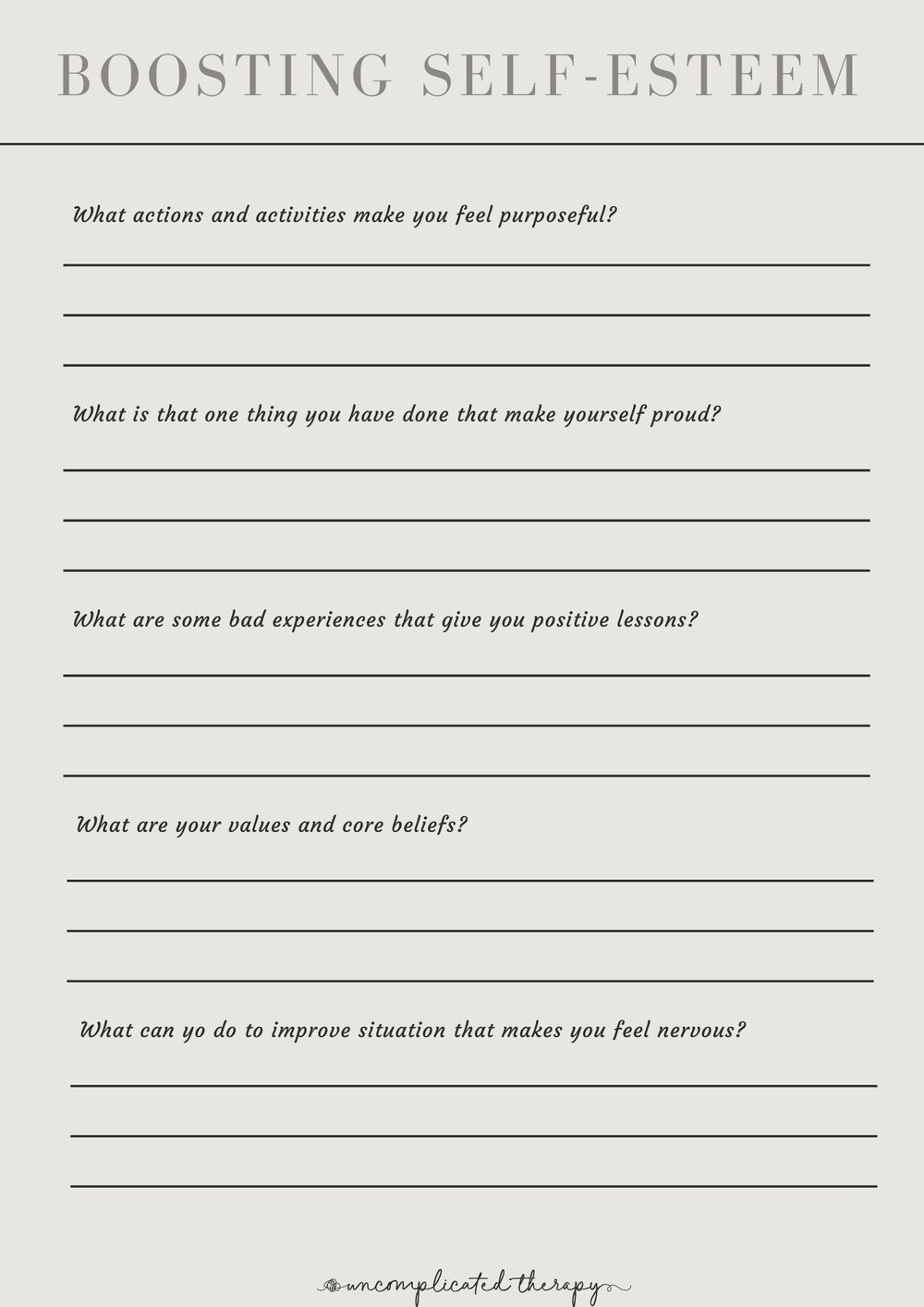 confidence worksheets