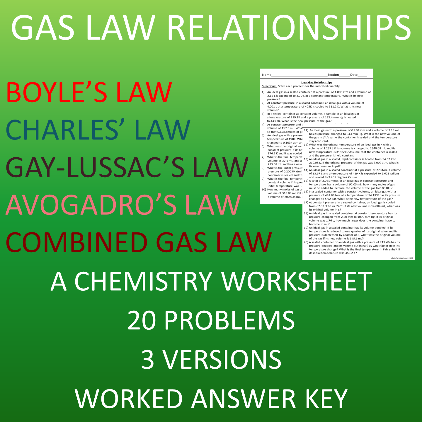 Boyles Charles Avogadros Gay Lussacs And Combined Gas Laws 