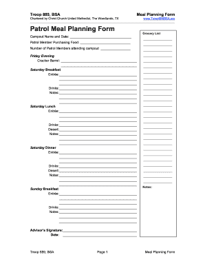 Bsa Meal Planning Worksheet Pdf Fill Online Printable Fillable
