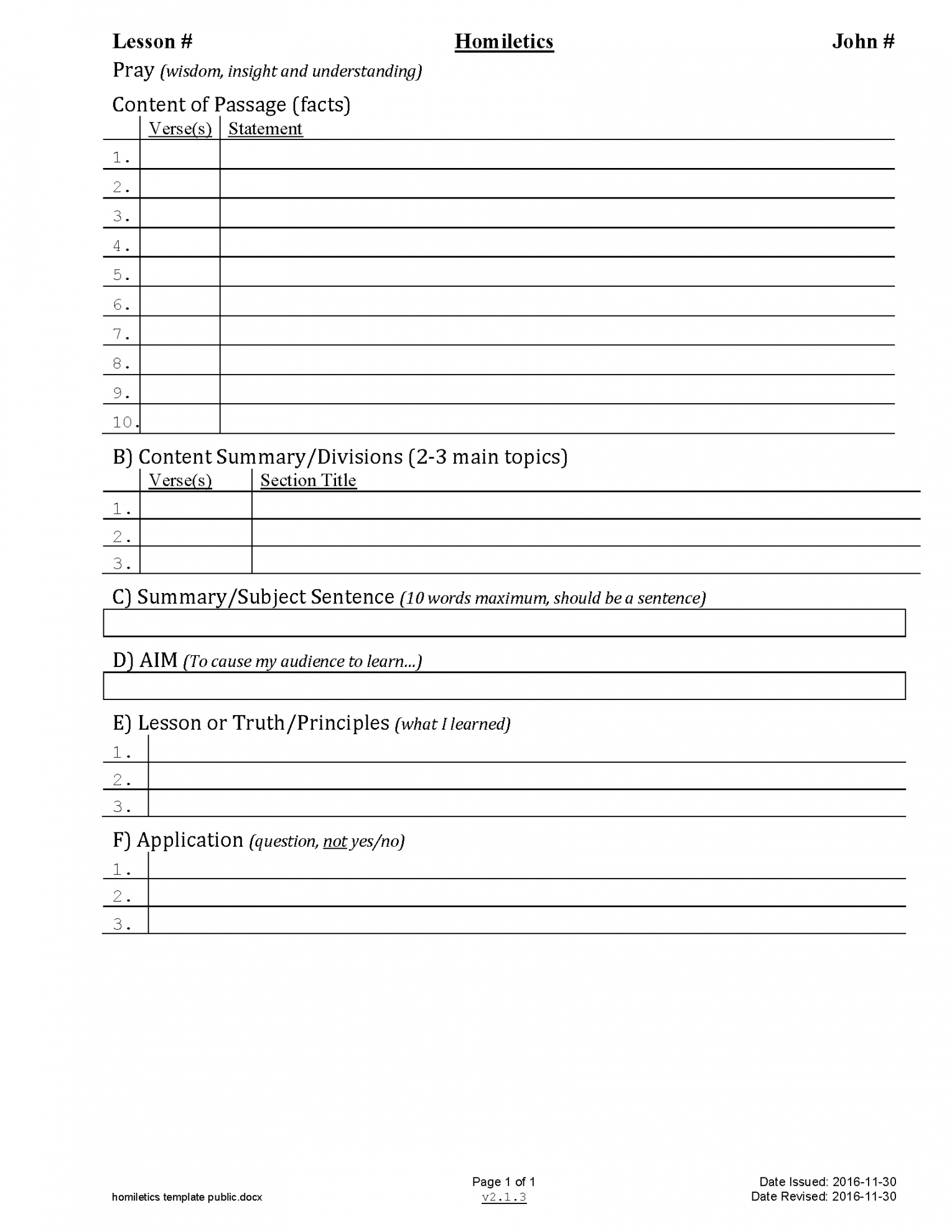 Bsf Homiletics Worksheet Template Printable PDF Template