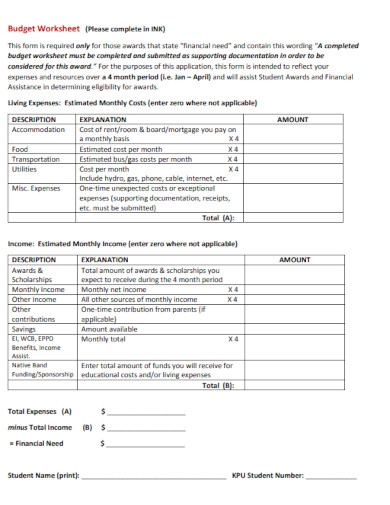 Budget Worksheet Form 10 Examples Format How To Make PDF 