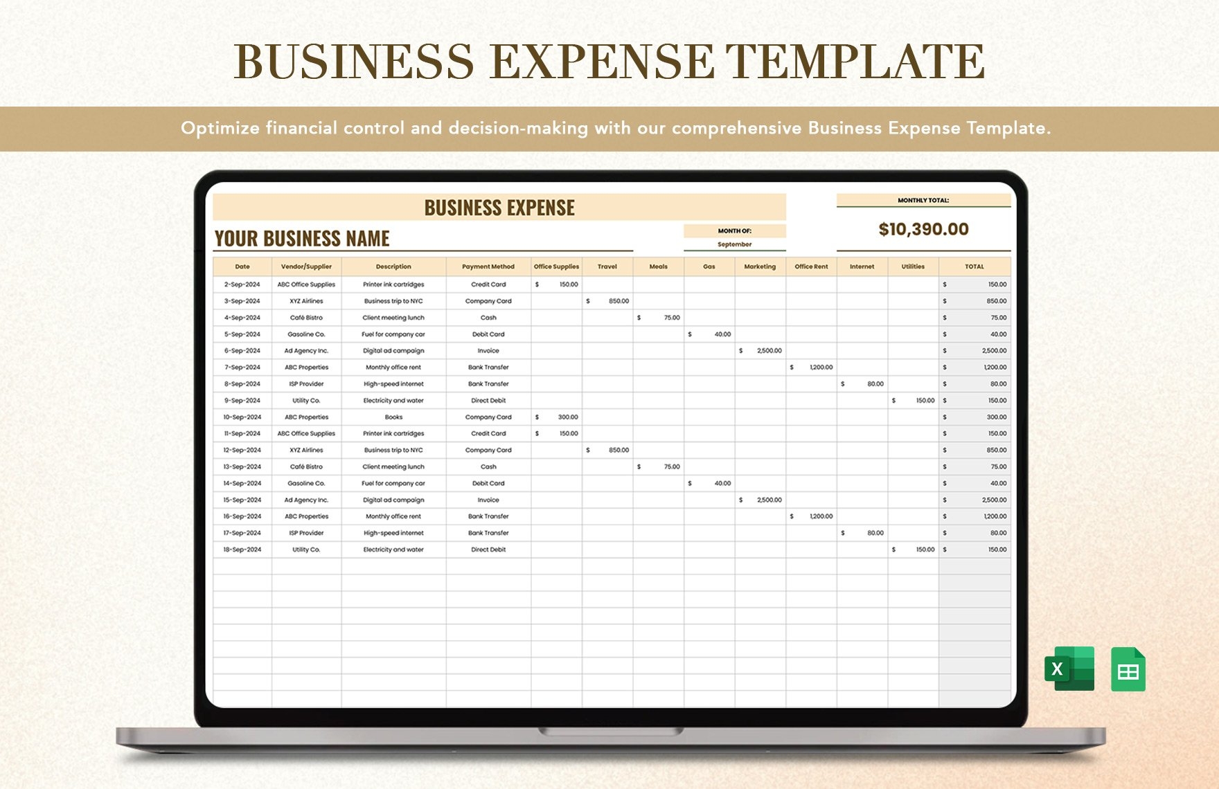 Business Expense Templates Worksheets Library