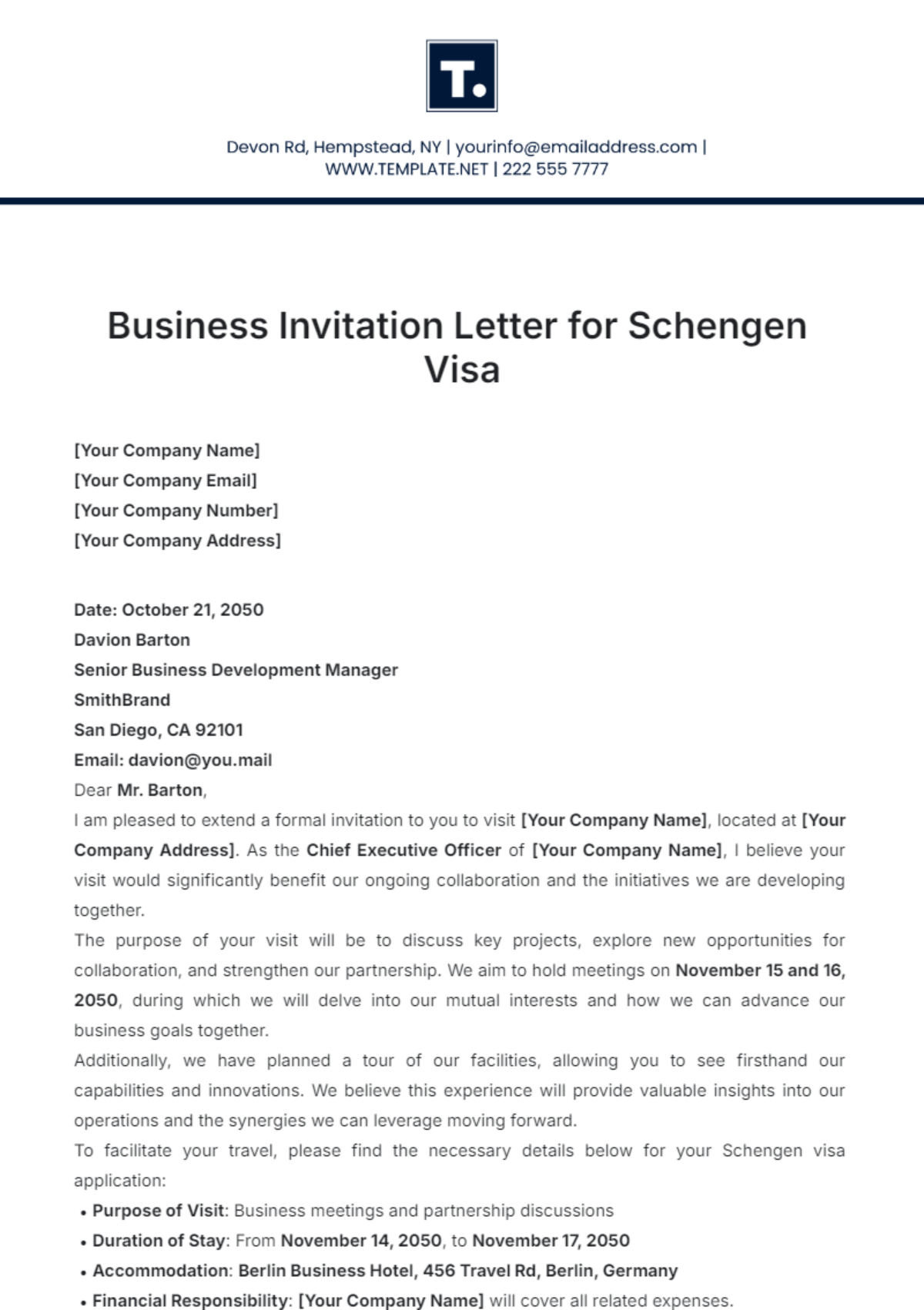 schengen visa invitation letter template